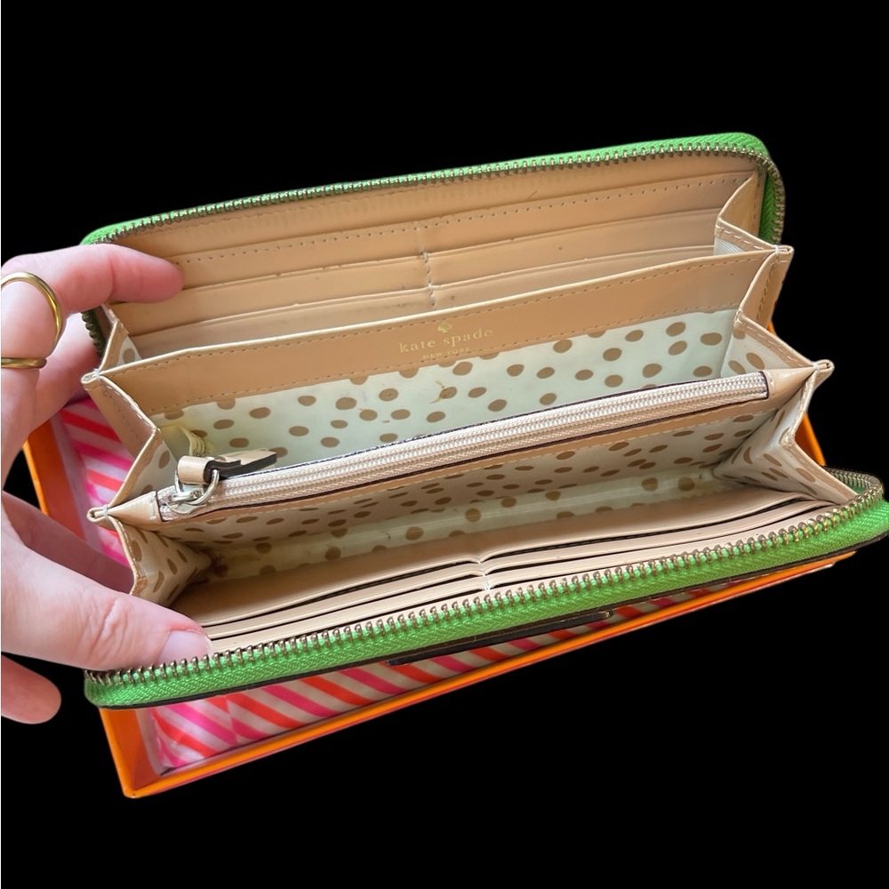 Kate Spade Neon Lime Green Zip Wallet & Neon Pink, Orange and Gold KS Box - Picture 6 of 16